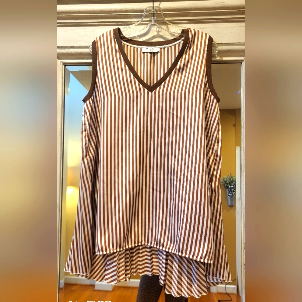 Brown & White Beatrice Pleated Back Tunic SZ LG